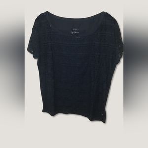 Navy Blue Lace Front T-Shirt